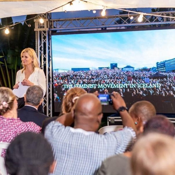 Dr. Irma Erlingsdóttir giving a speech at the joint event of UN Women and the Icelandic Embassy