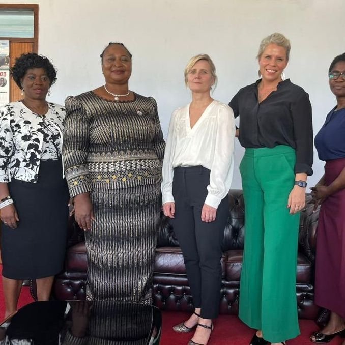 Dr. Irma Erlingsdóttir and Ms. Inga Dóra Pétursdóttir, Head of Mission at the Icelandic Embassy in Lilongwe, with Honorable Jean Sendeza, the Minister of Gender, Children, Disability and Social Welfare, and colleagues.