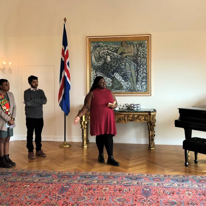Maame spoke on behalf of the fellows. Altamash, Diana and Lahya listen.