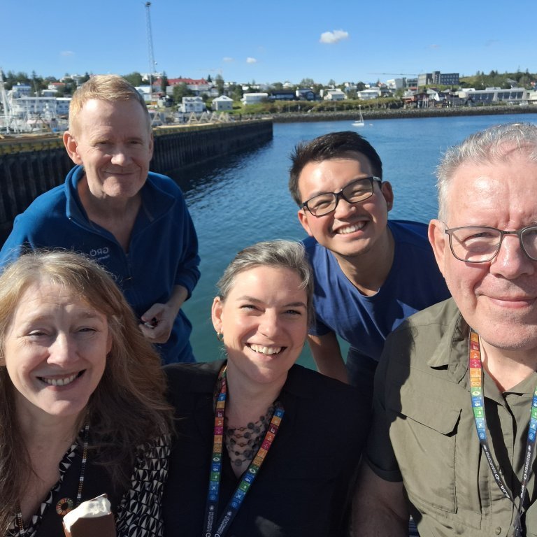 FTP staff outside host institute, the Marine and Freshwater Research Institute, Hafnarfjörður harbour, Iceland.