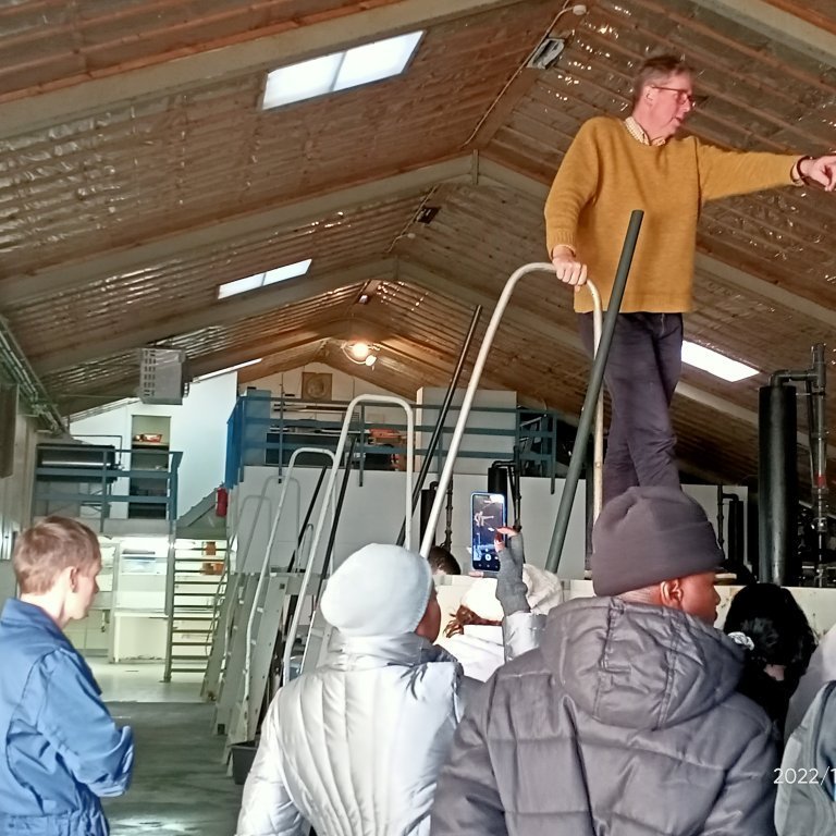Ragnar Jóhannsson, MFRI, guiding the fellows around the aquacultur research station at Staður