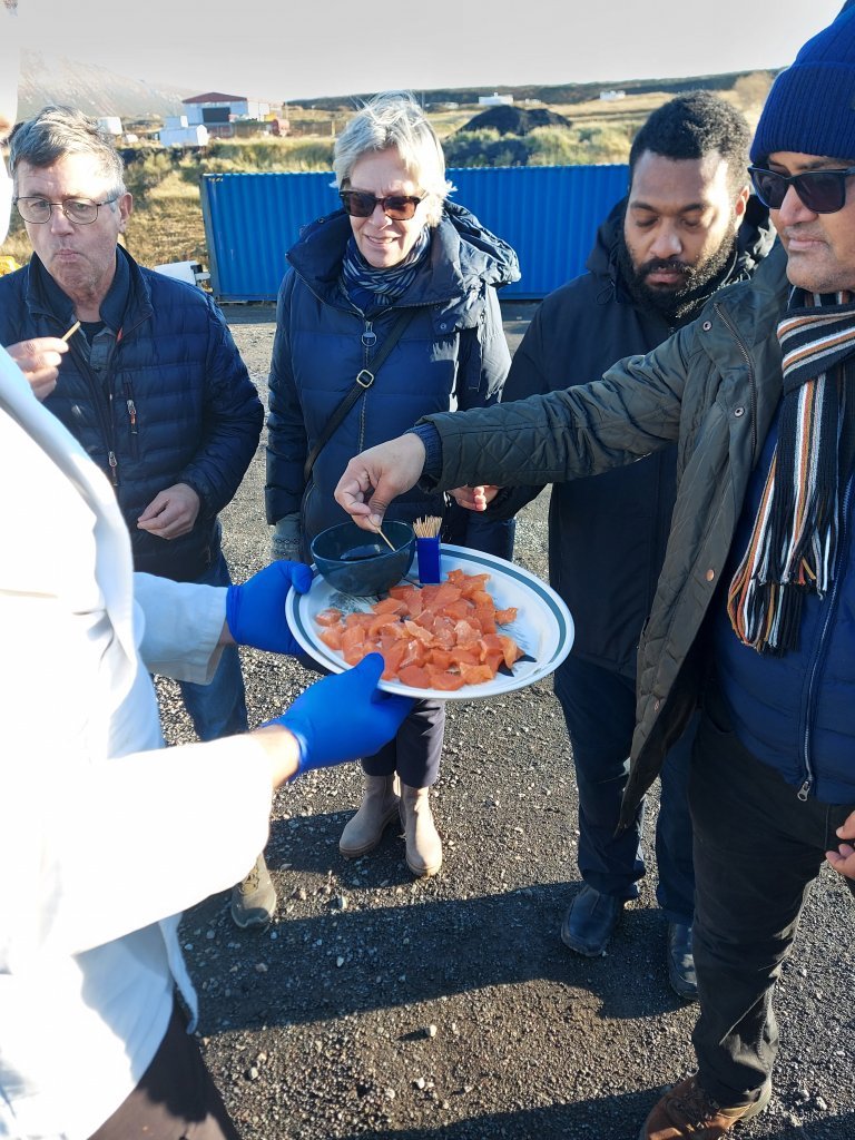 Tasting the delicious smoked Arctic char