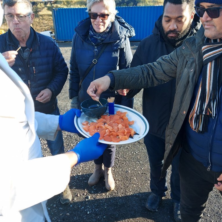 Tasting the delicious smoked Arctic char