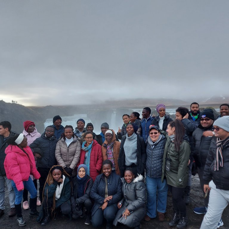 FTP fellows 2021-2022 in a group pose by Góðafoss