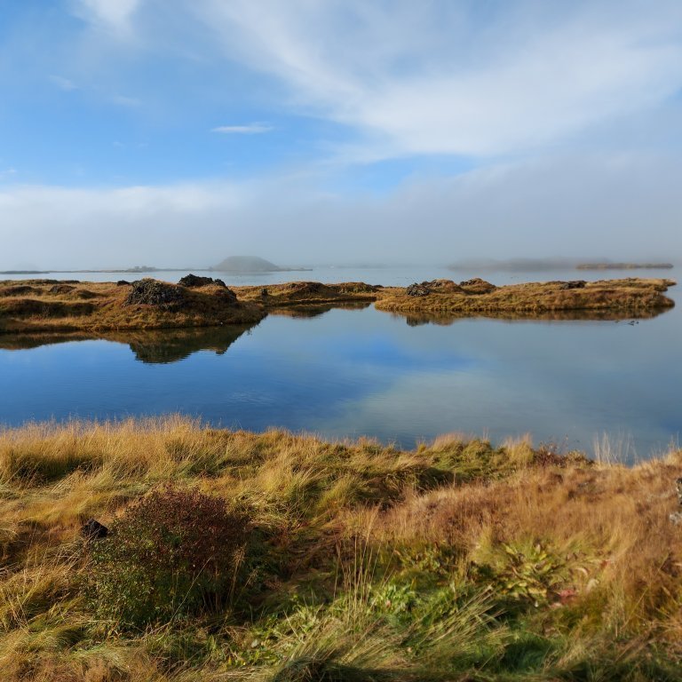 A beautiful, calm autumn day by Lake Mývatn