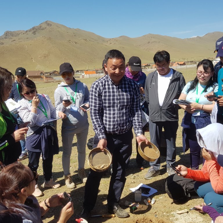Budbaatar Ulambayar teaching about soil properties