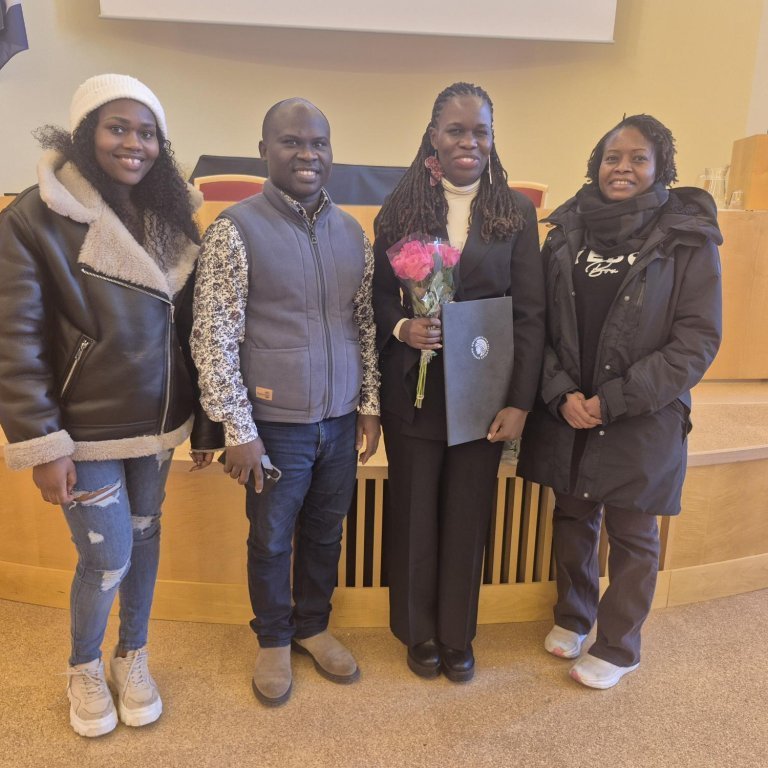 Veronica is congratulated by friends in Iceland