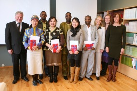 The first UNU-LRT fellows with the rector of the Agricultural University of Iceland and the staff of UNU-LRT. Photograph: Áskell Þórisson