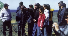 Dr. Ingvar Birgir Fridleifsson (middle) explaining geothermal geology to his students on a fieldtrip to Reykjanes Peninsula.