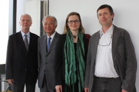 Dr. Ingvar Birgir Fridleifsson (director of UNU-GTP), Prof. Kazuhiko Takeuchi (UNU Vice-Rector and director of UNU-ISP), Dr. Hafdis Hanna Aegisdottir (director of UNU-LRT), and Dr. Tumi Tomasson (director of UNU-FTP). Photo: Hildur Fjóla Antonsdóttir.