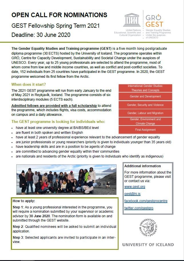 Extended Deadline for Nominations for Candidates from the Arctic