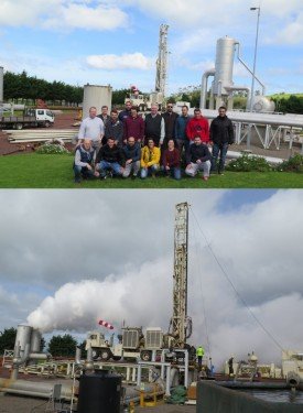 Above: Supervisors and participants in front of the drill Azi.  Below: Reaming operations