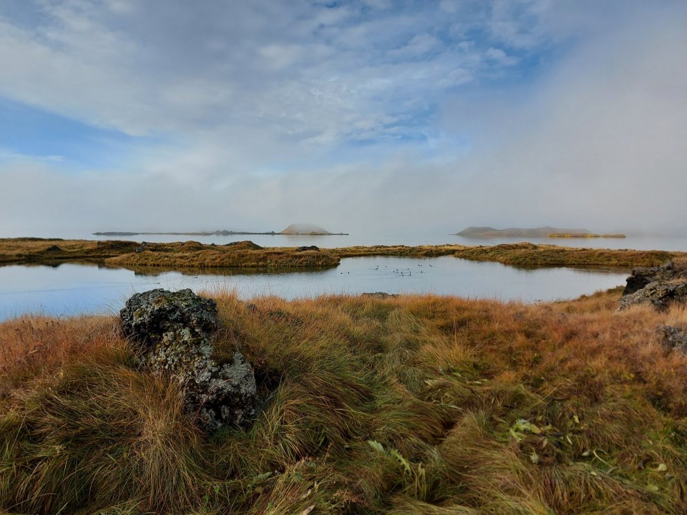 Beautiful autumn weather at Lake Mývatn