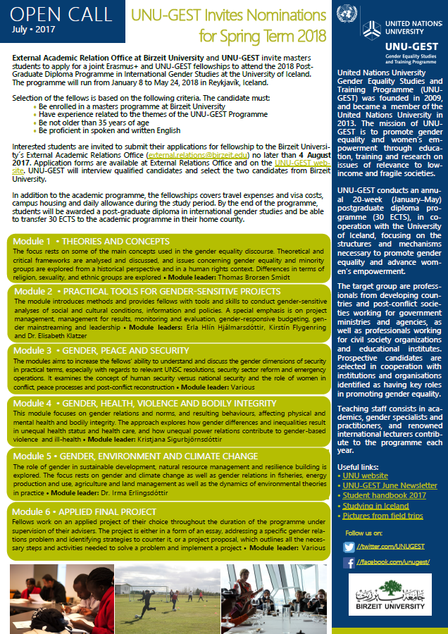 Birzeit University in Palestine and UNU-GEST offer joint fellowships