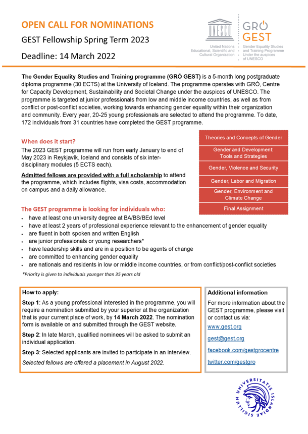 Open Call for Nominations for the 2023 GRÓ GEST Programme