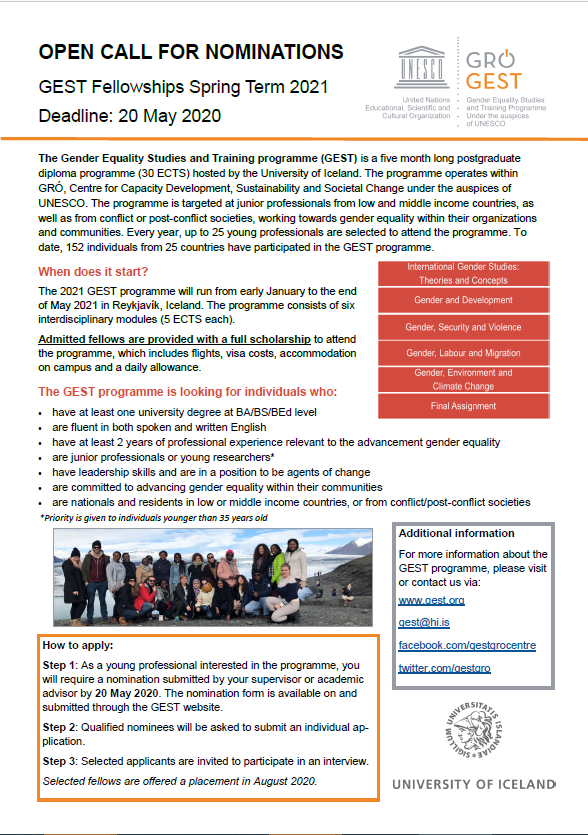 Open Call for Nominations for the 2021 GEST Programme