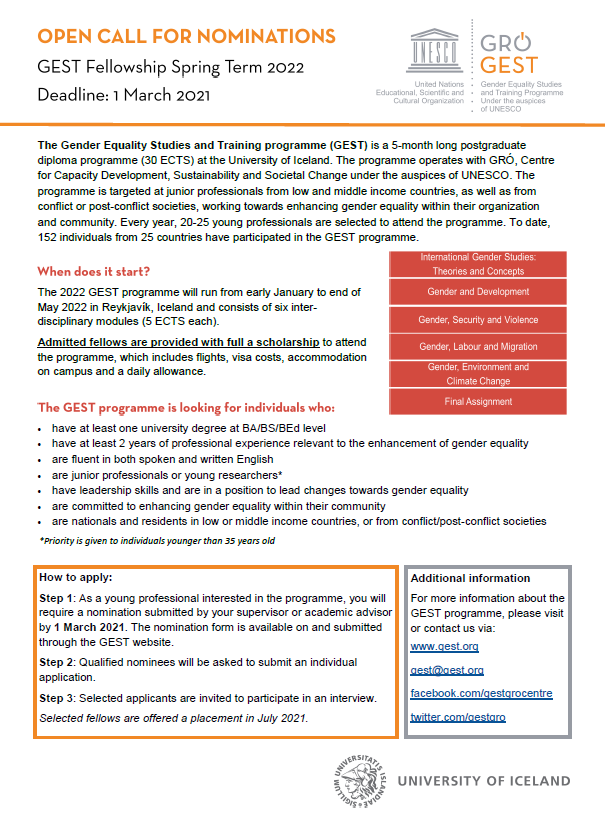 Open Call for Nominations for the 2022 GEST Programme