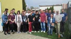 Participants and lecturers by a geothermal binary power demonstration plant