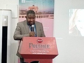 Mr. Edmond Moukala, UNESCO representative in Ghana, welcomes the participants to the roundtable in A…