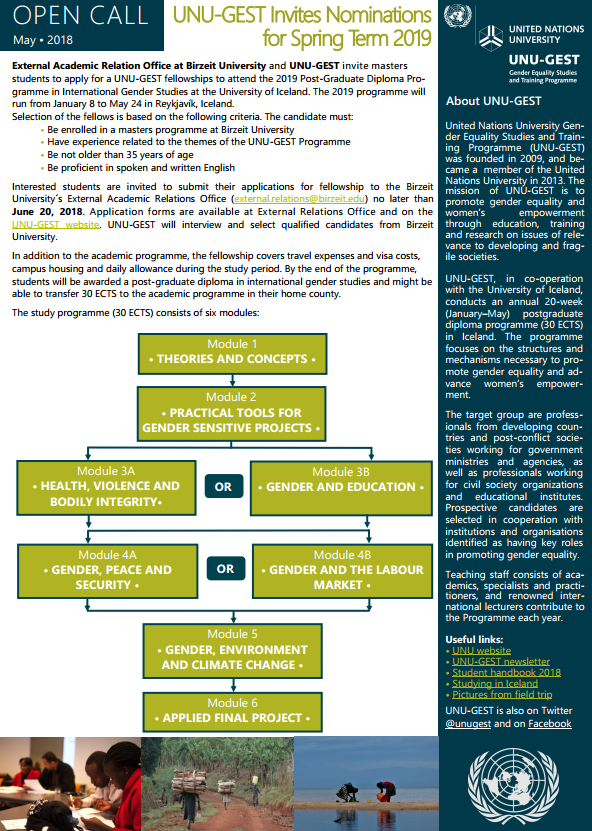 Birzeit University in Palestine and UNU-GEST offer joint fellowships