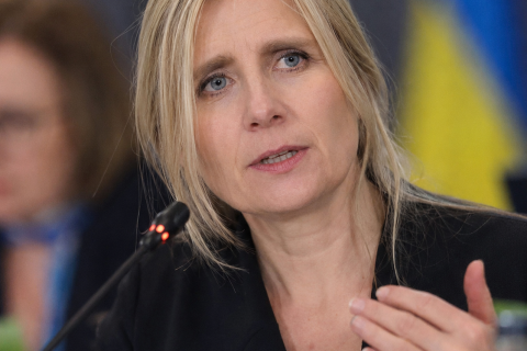 GRÓ GEST Director Dr Irma Erlingsdóttir speaking at Ukraine Recovery Conference (URC 2026) in Gdańsk, Poland.