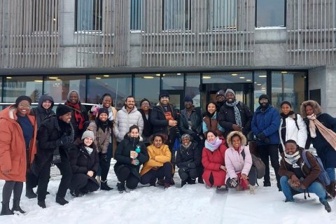 The GEST fellows of 2024 in front of Veröld, the house of Vigdís.