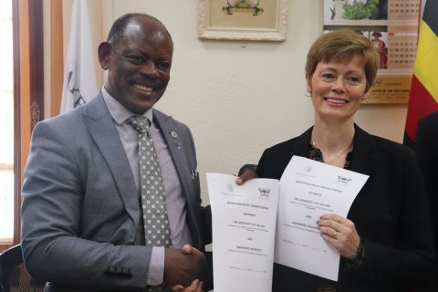 Vice Chancellor Dr. Barnabas Nawangwe of Makerere University and Ambassador Unnur O. Rammette of the Embassy of Iceland.