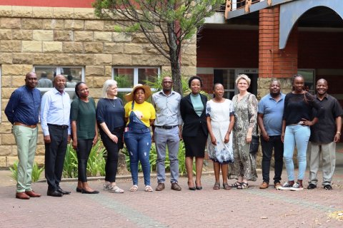 Director Sjöfn and Professor Ása at NUL Roma Campus  with NUL faculty members, GRÓ LRT alumni, and  Ambassador Maope.