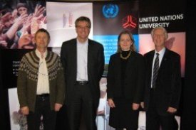 Meeting with Prof. Rhyner. From left: Tumi Tomasson, Jakob Rhyner, Hafdis Hanna Aegisdottir and Ingvar Birgir Fridleifsson