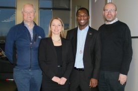Tufwane with his supervisor Einar Jon Asbjornsson, external examiner María Guðjónsdóttir and Lúðvík Georgsson Director of UNU-GTP